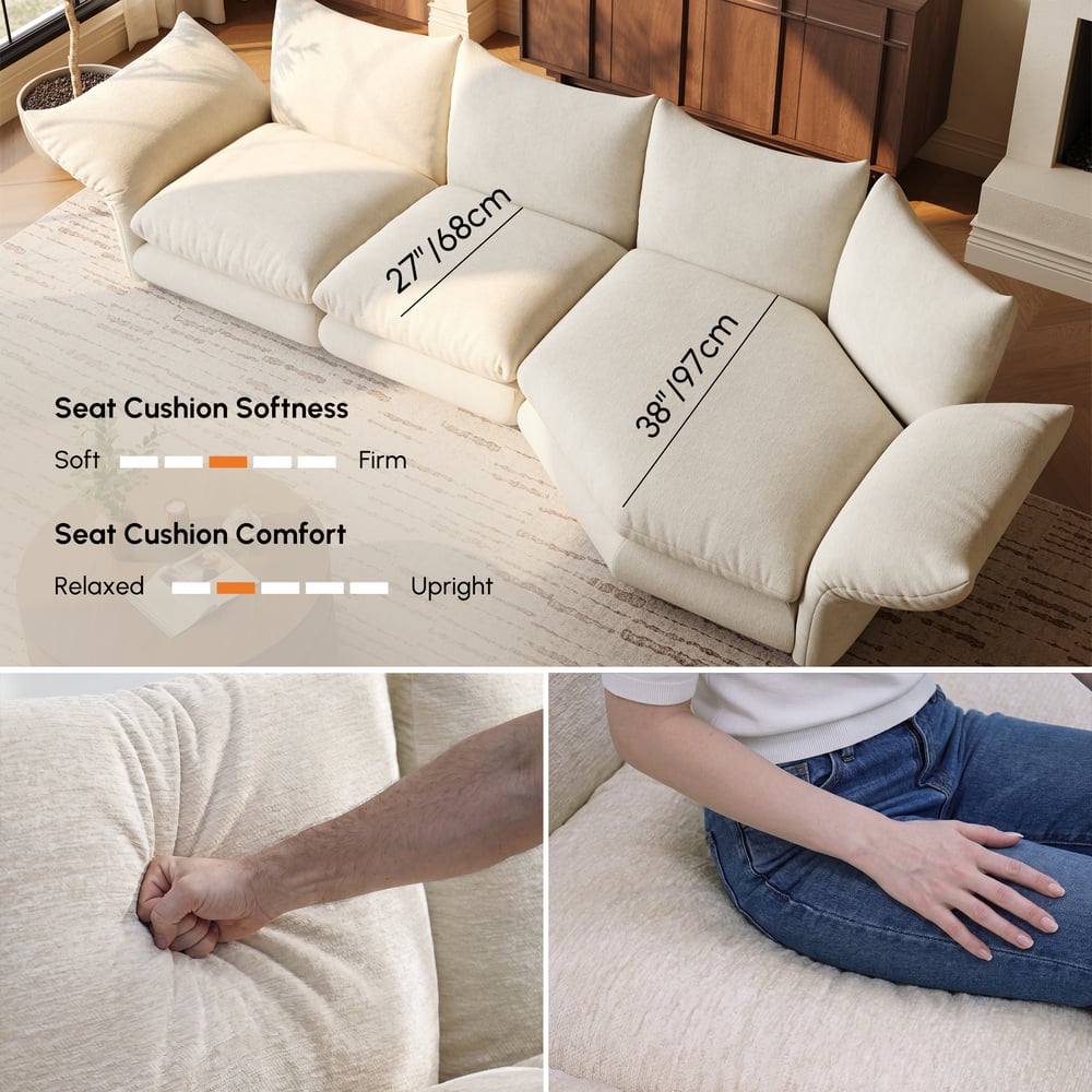 130" 3-Piece Chenille Sectional Sofa with Chaise and Adjustable Armrests & Backrest window image
