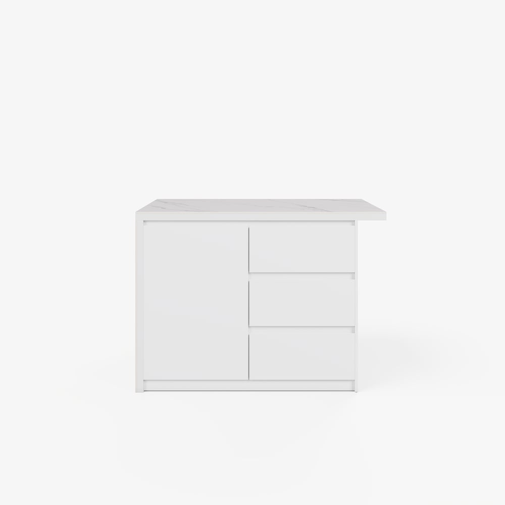Modern 127 cm Glossy Sintered Stone Kitchen Island with Storage, White window image