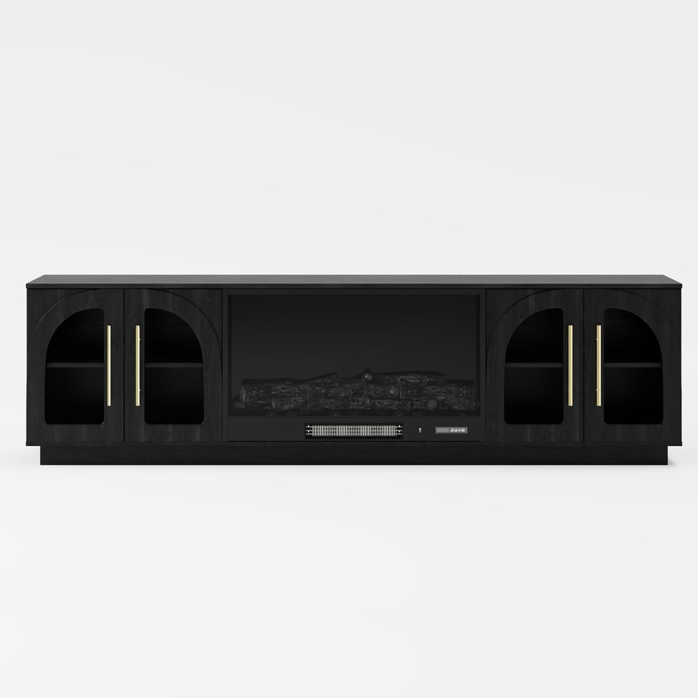 Arune 80" Arched Glass Doors TV Stand with Electric Fireplace & Remote Control window image