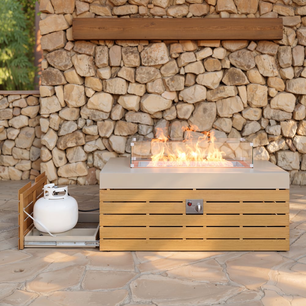 Tevara Outdoor 47" Propane Smokeless Aluminum Rectangular Fire Pit Table in Sand window image