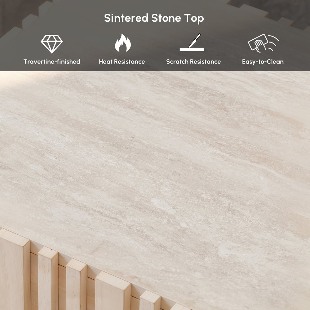 Aura 47" Ash Wood Slatted Coffee Table with Sintered Stone Top window image