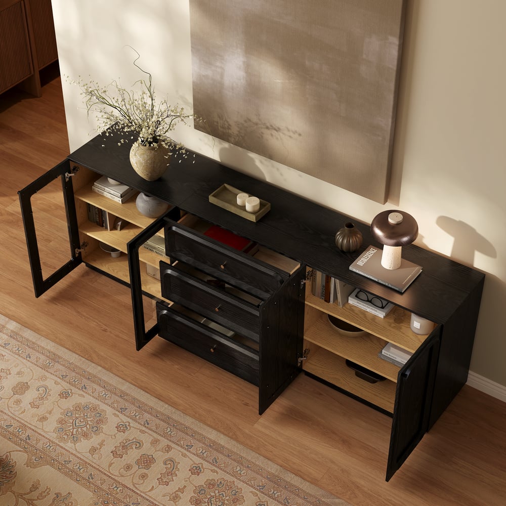 94" TV Stand with Chest Cabinet, Drawers and LED window image