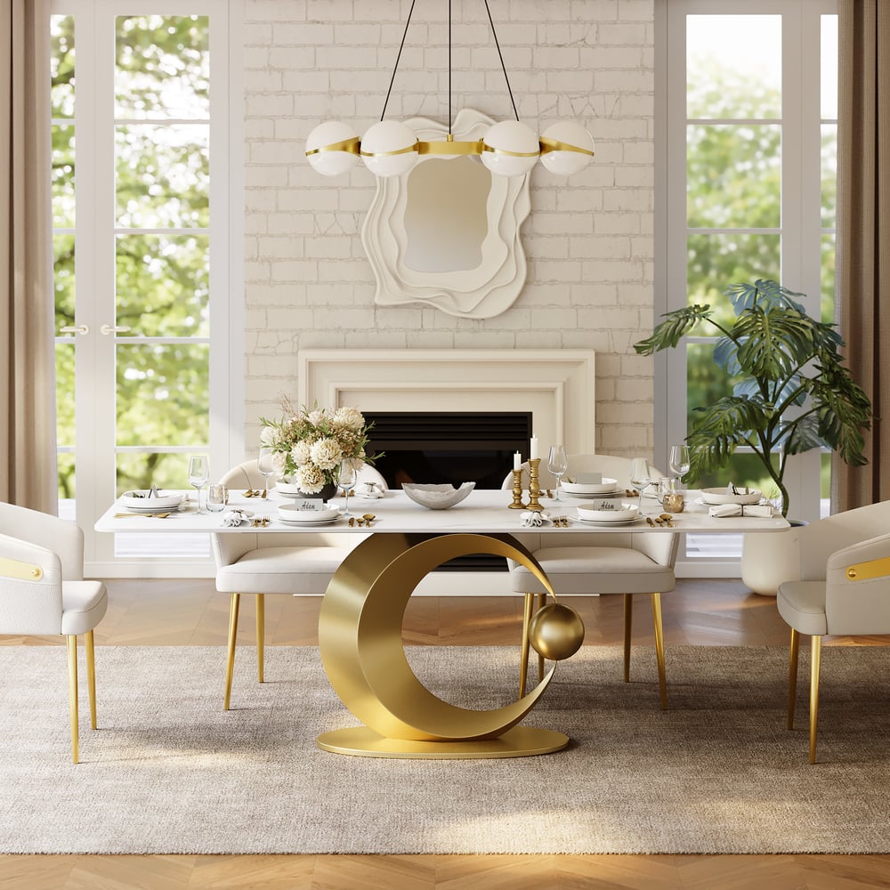 Dining Set 71.3" Rectangle Sintered Stone Table with 6 Chairs window image