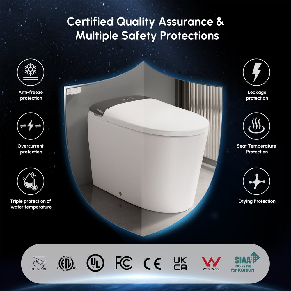 Smart Bidet Toilet with Built-in Tank, Foam Shield, ADA Seat Height, Auto-Open Lid window image