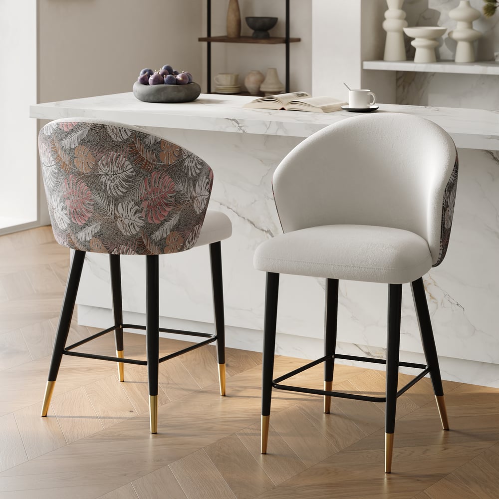Modern White Velvet Counter Stool with Upholstered, 1 Piece window image