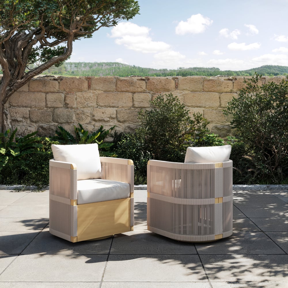 Costra Outdoor Aluminum & Rope Weave Swivel Dining Chairs, Set of 2 window image