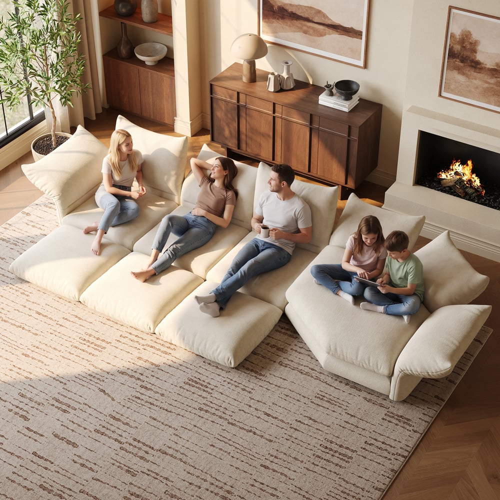 161" 4-Piece Chenille Sectional Sofa with Chaise and Adjustable Armrests & Backrest window image