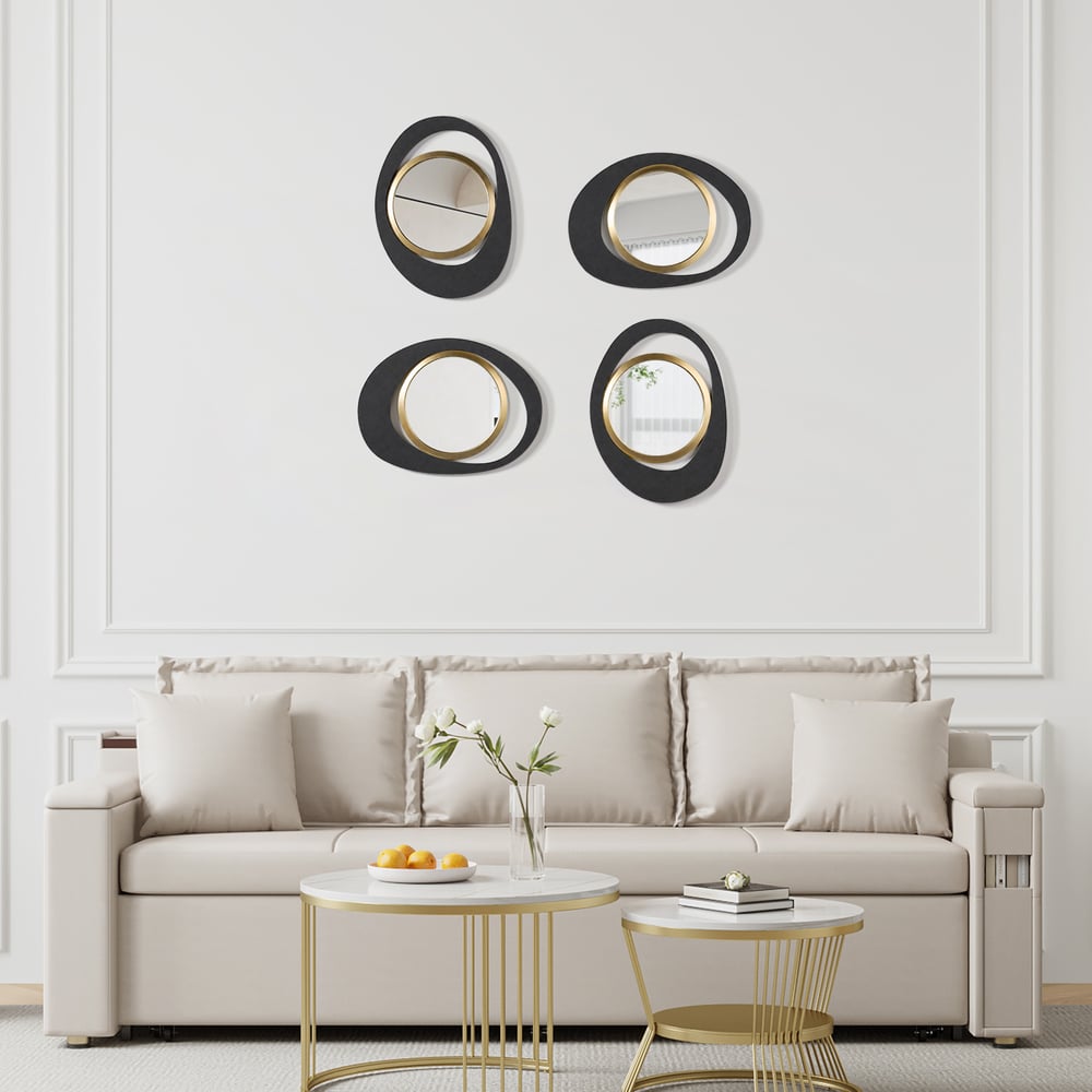 Abstract Wall Mirror, Matte Black and Gold, Horizontal or Vertical window image