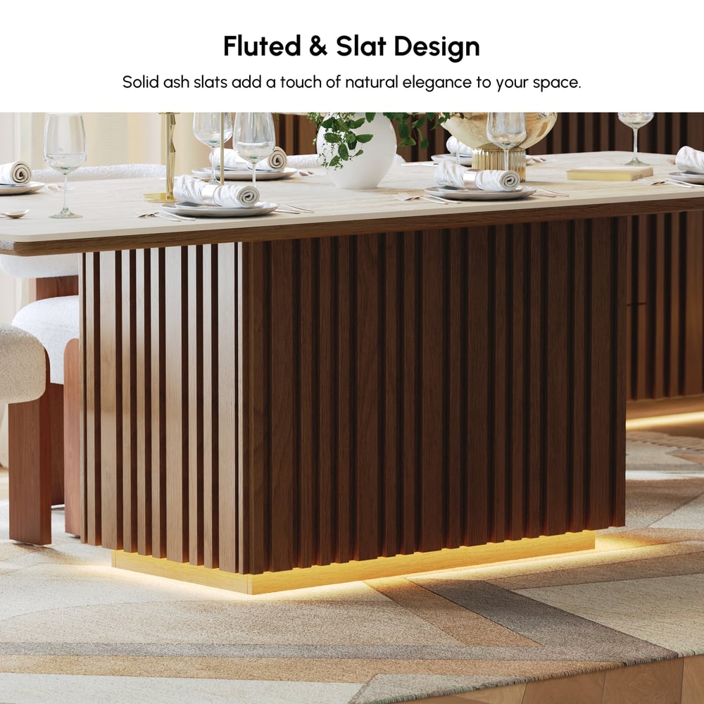 84" Faux Travertine Rectangular Dining Table with Sintered Stone Top, Seat 8 window image