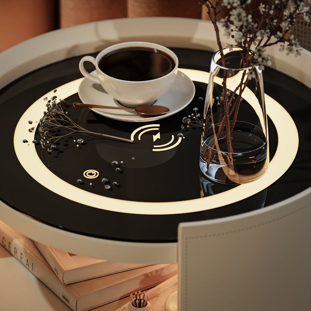 Modern Saddle Leather Smart  LED Nightstand window image