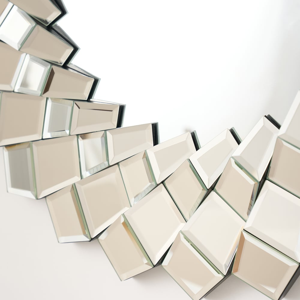 24" Diamond-Shaped Wall Mirror, Silver Round Decorative Mirror window image