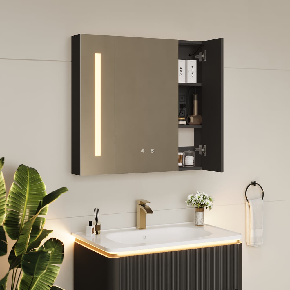 31.5" Modern Wall-mounted LED Bathroom Medicine Cabinet Vanity Mirror with Storage window image