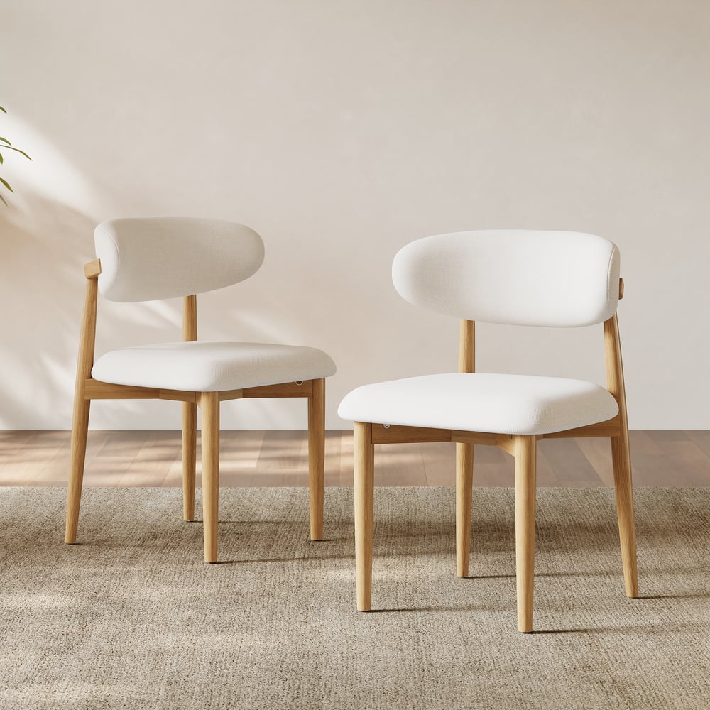 Modern Natural Linen Dining Chair with Rubber Wood Legs, 1 Piece window image