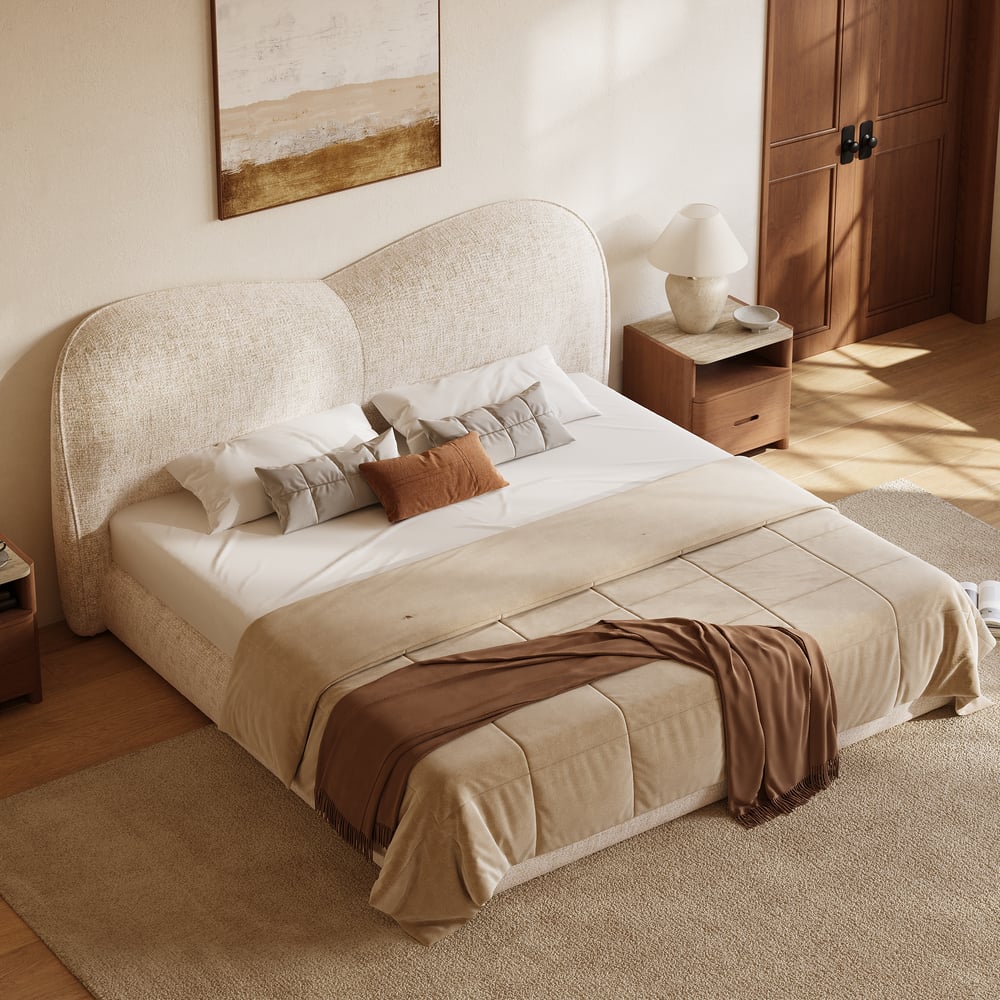 Modern King Size Chenille Upholstered Bed window image
