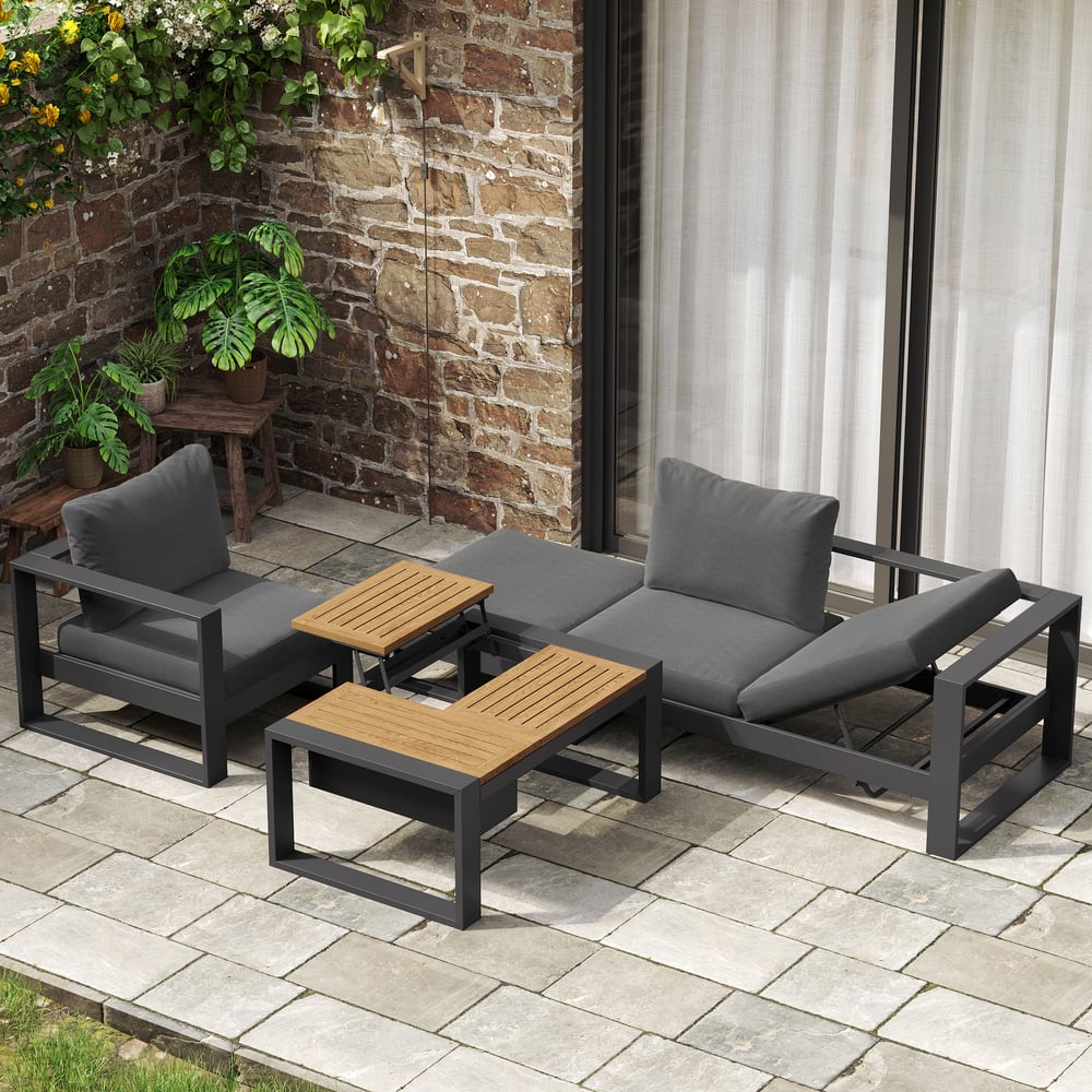 Slatera 4-Pieces Modular Outdoor Sofa Set Aluminum & Acacia for 4 Person in Light Gray window image