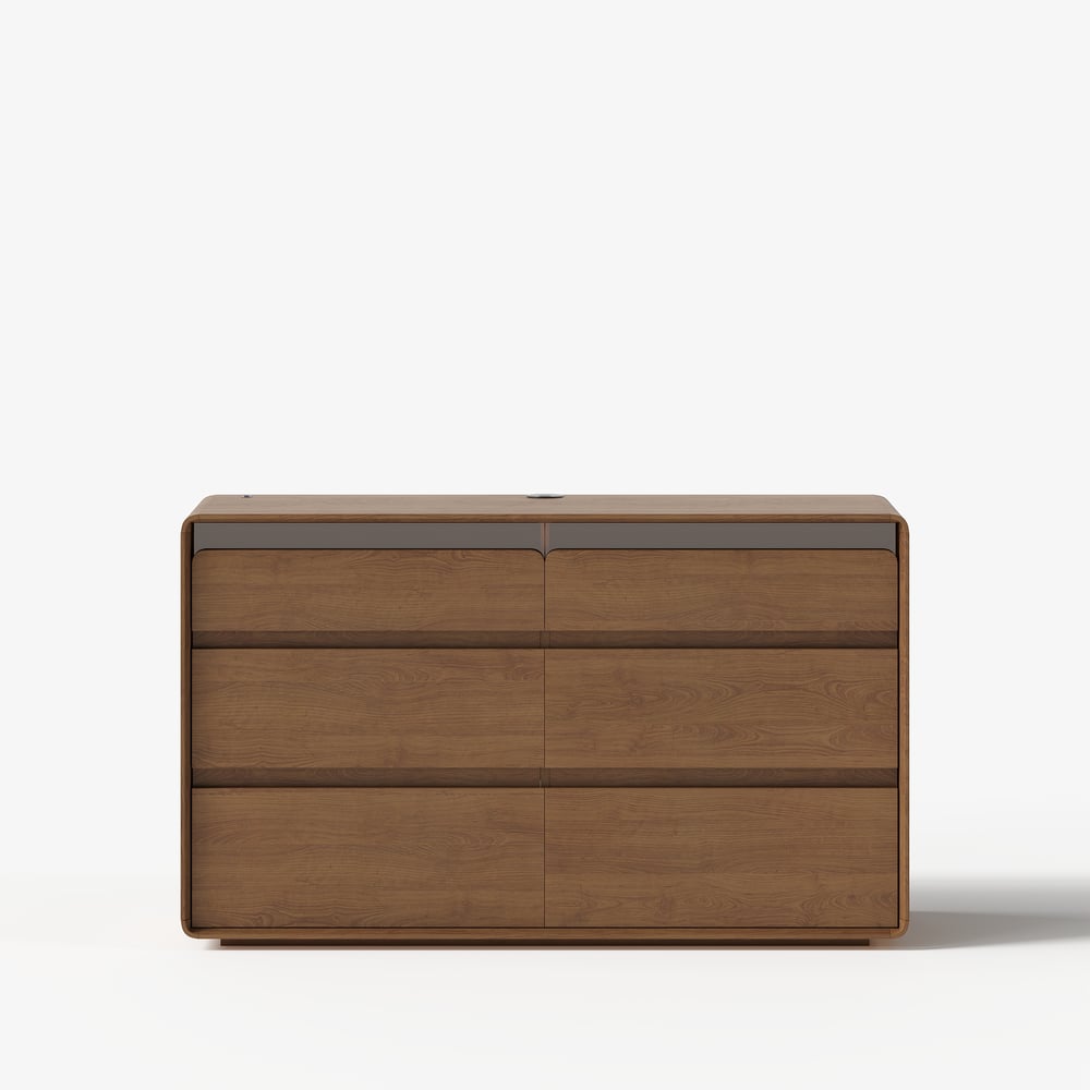 Meloa 47" Wooden Walnut 6-Drawer Dresser with Light and Charging Station window image
