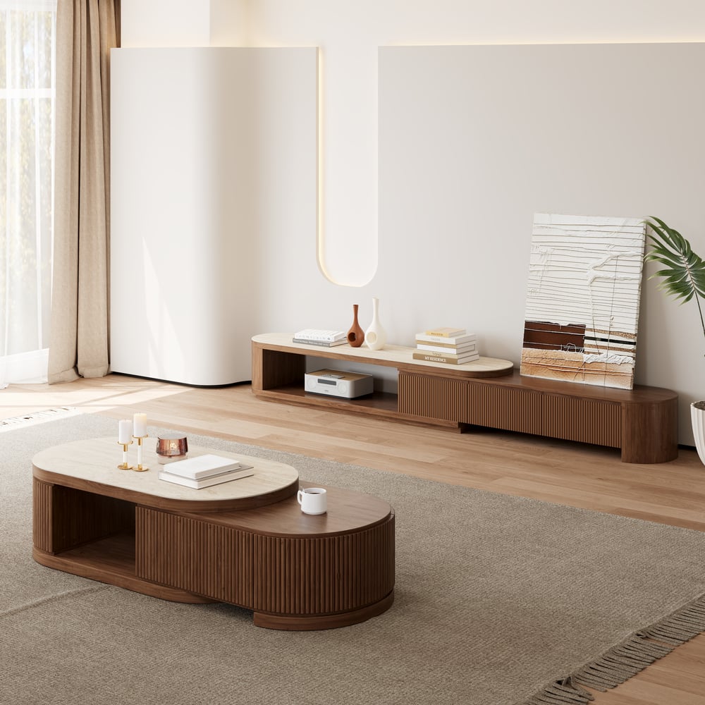 Ensemble meuble TV extensible et table basse Velar 71" image de fenêtre