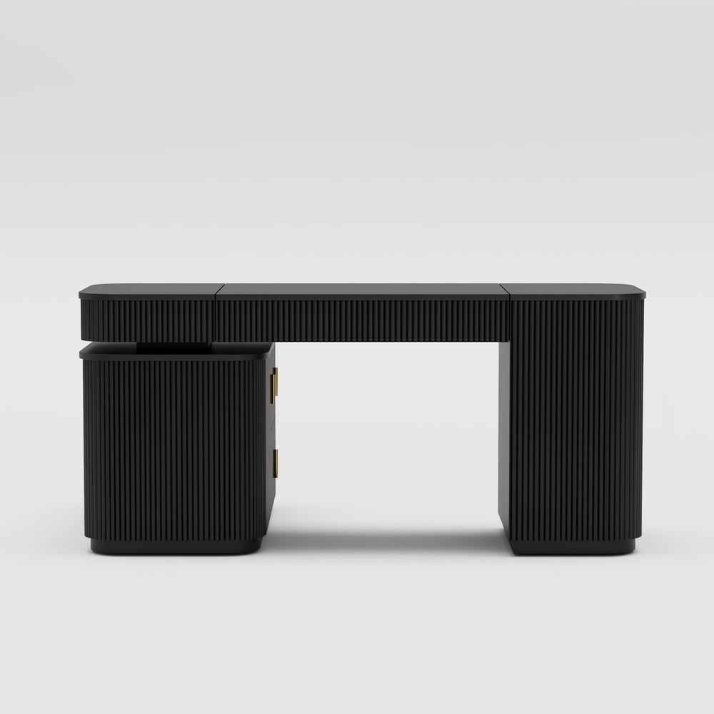 Velign 65" L-Shape Black Executive Desk with Right-Side Cabinet window image