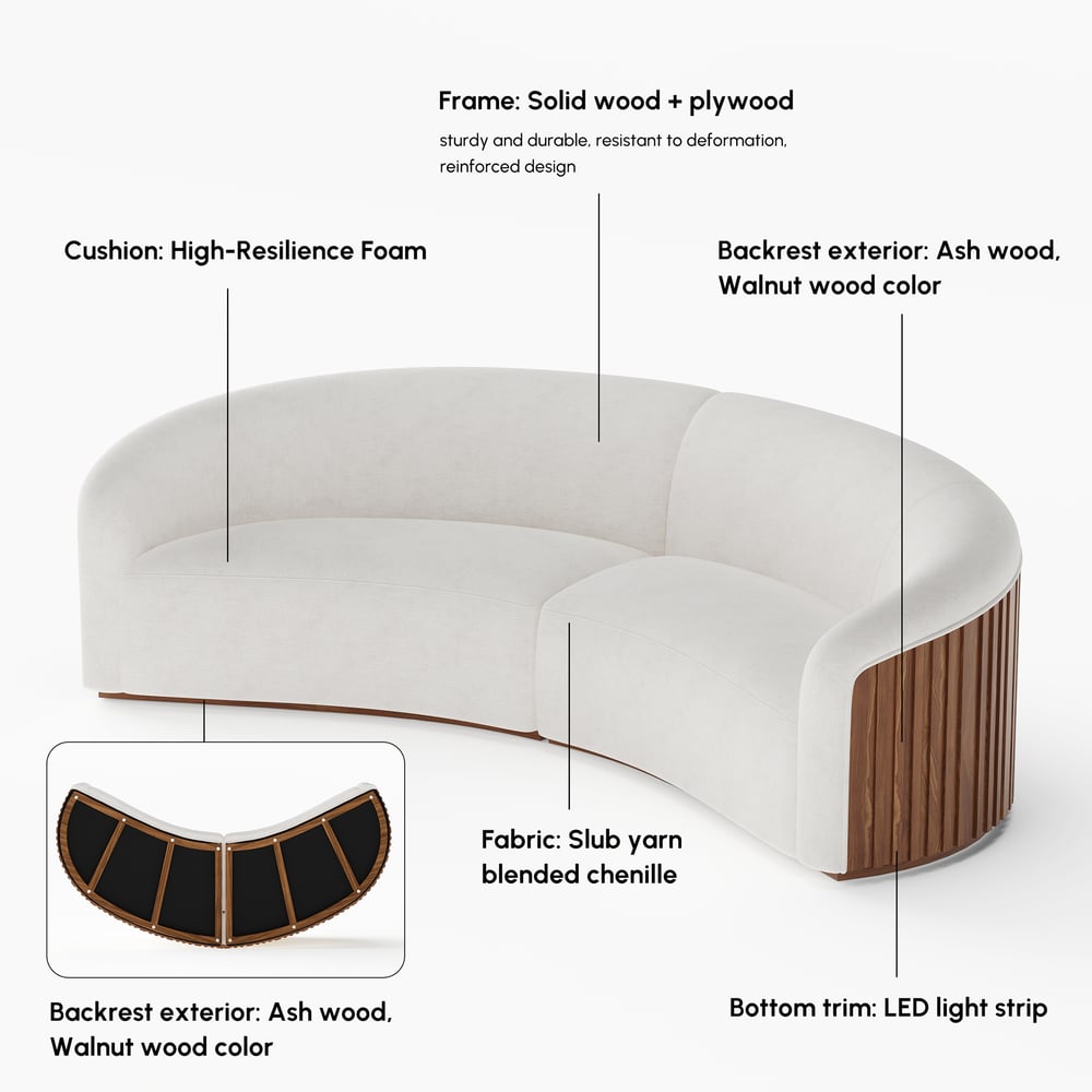 Aura 109" 2-Piece Chenille Upholstered Curved Sectional Sofa window image