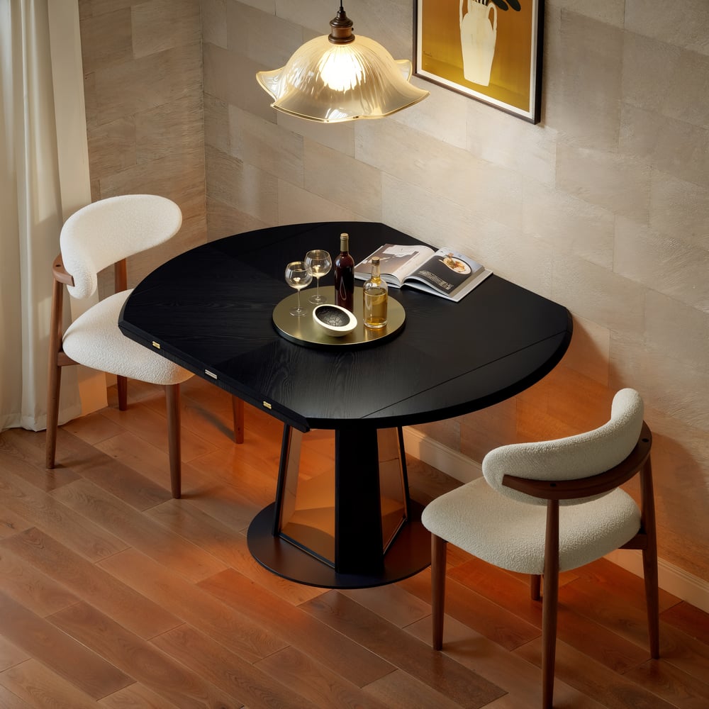 36"-47" Solid Black Wood Extendable Dining Table with Light window image