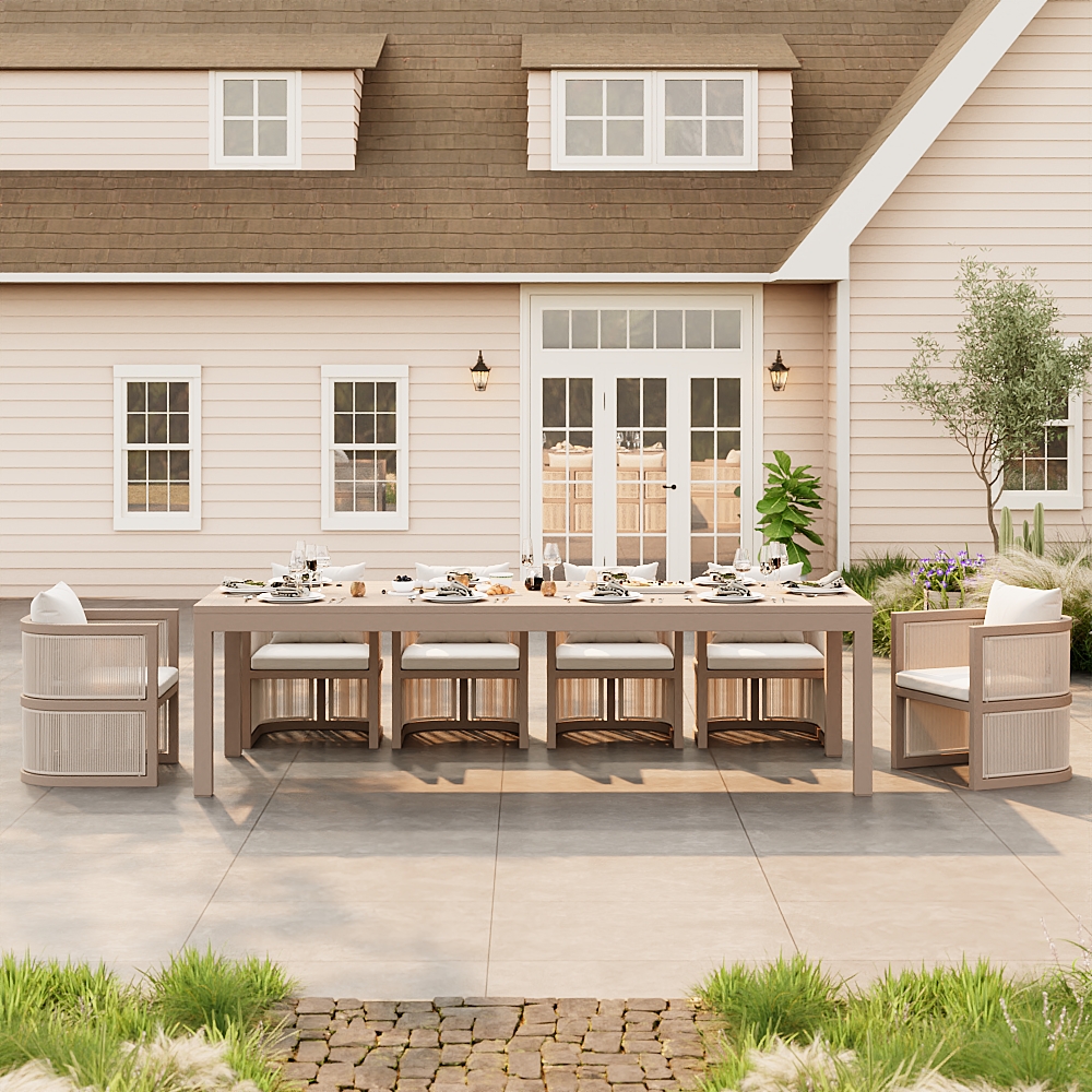 Wevara 11-Piece Outdoor Rope Weave Dining Set with 10 Chairs in Sand window image