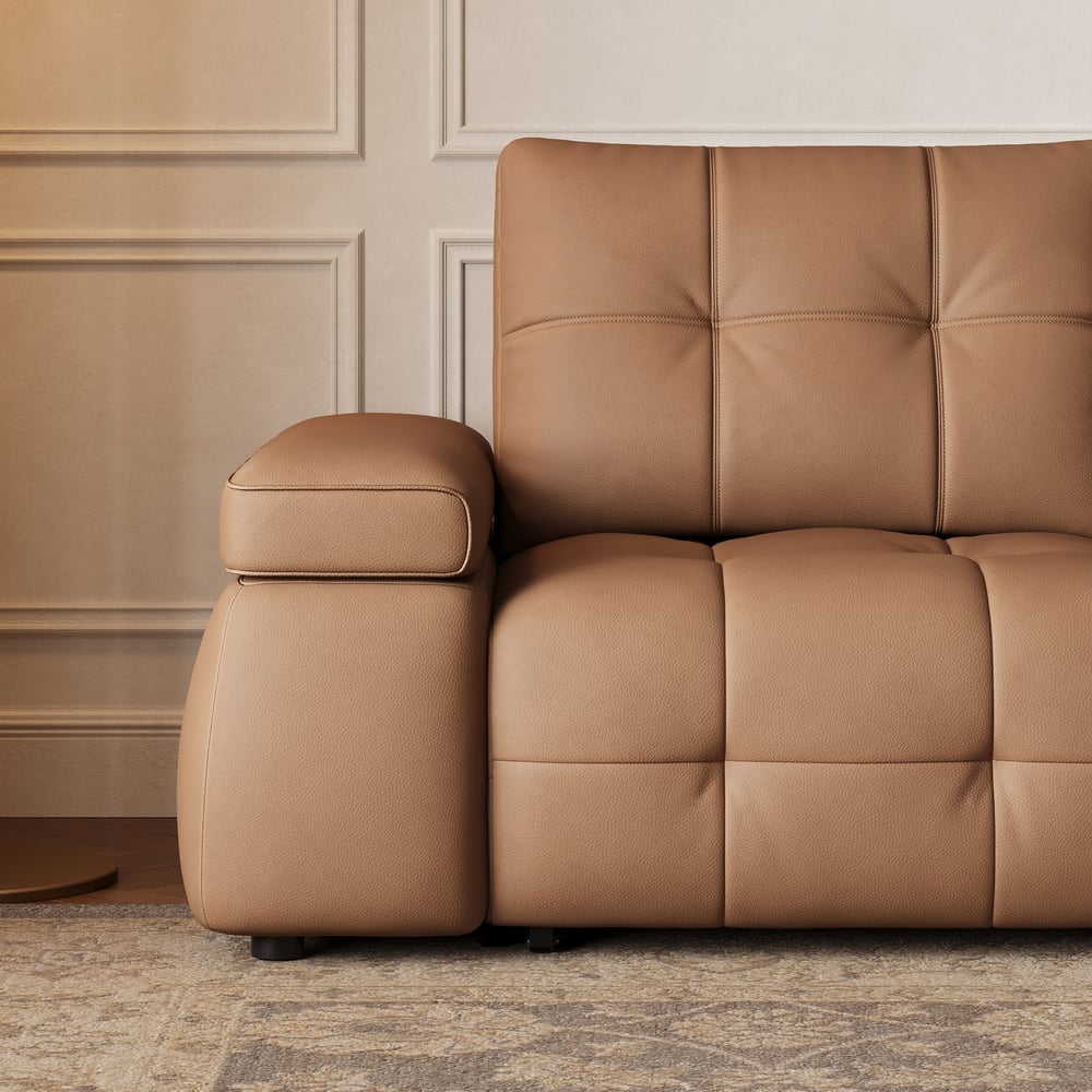95" 2-Seater Genuine Leather Power Convertible Sleeper Sofa with adjustable armrests window image