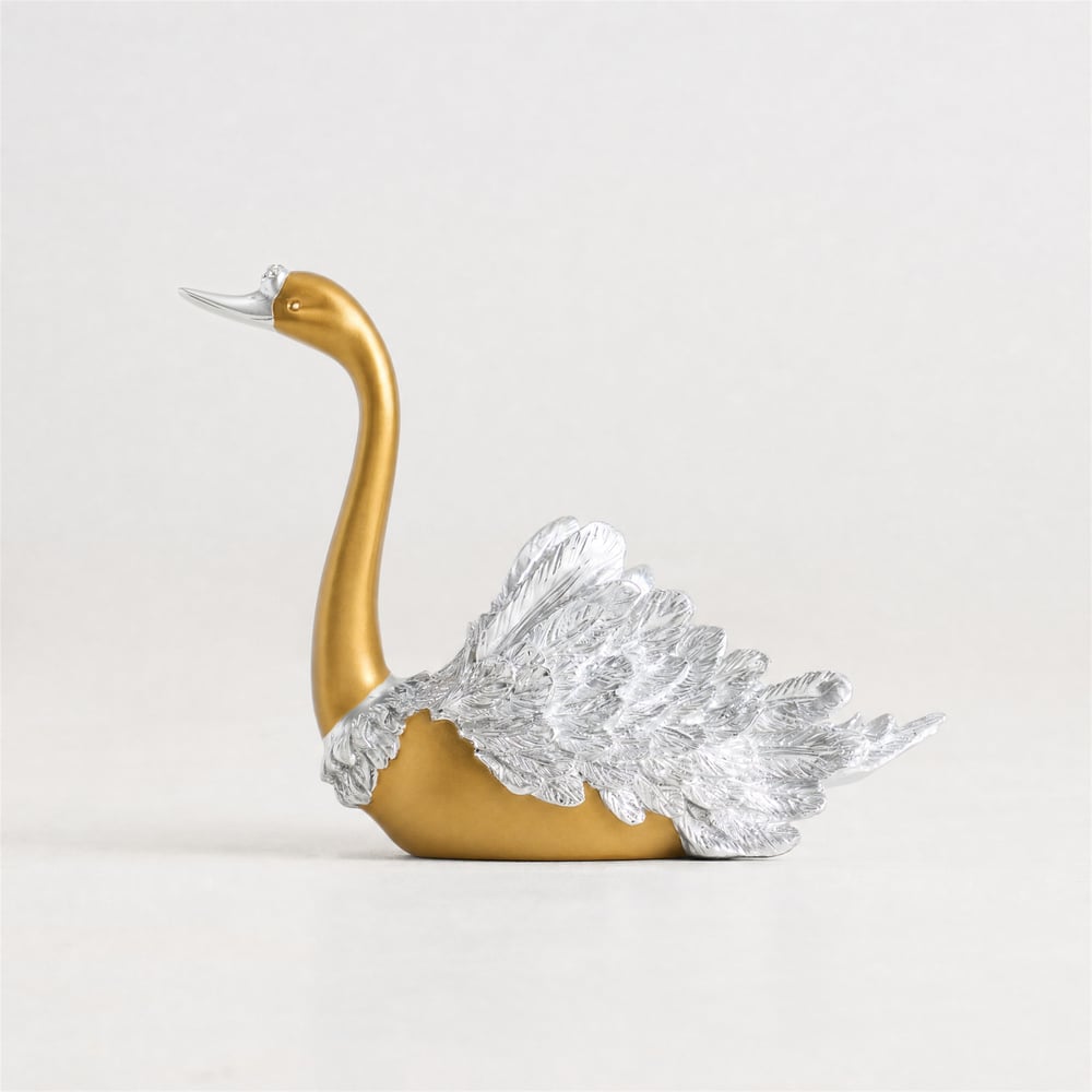 2-Piece Resin Swan Figurines – Elegant Gold Swan Decorative Storage Set window image