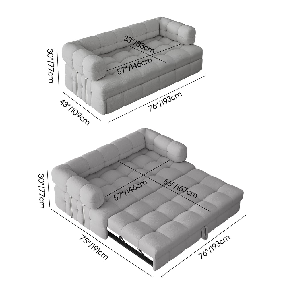 76" Queen 3-Seater Boucle Convertible Sleeper Sofa weights dimensions image