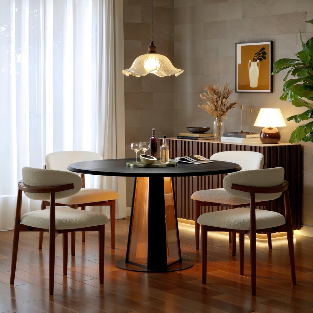 36"-47" Solid Black Wood Extendable Dining Table with Light window image
