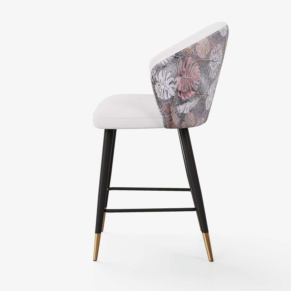Modern White Velvet Counter Stool with Upholstered, 1 Piece window image