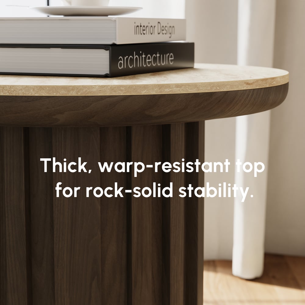 Aura Ash Wood Fluted Round Side Table with Sintered Stone Top window image