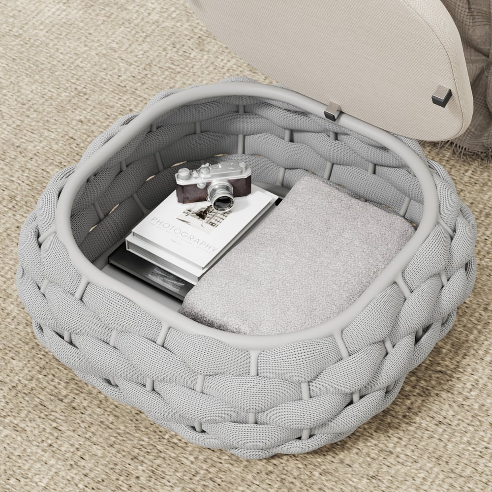 Cocaro Outdoor Hand-Woven Rope Footrest Storage Ottoman in Light Grey window image