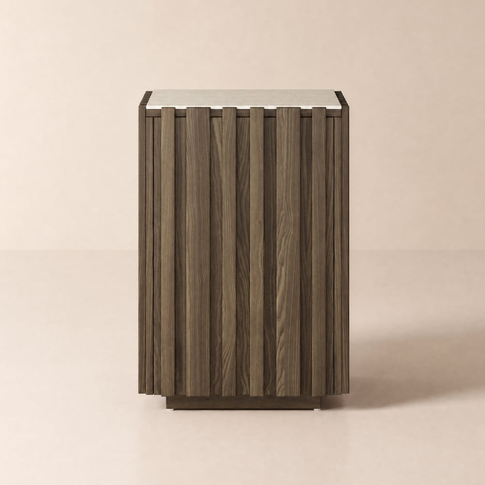 Aura Ash Wood Fluted Side Table with Sintered Stone Top window image
