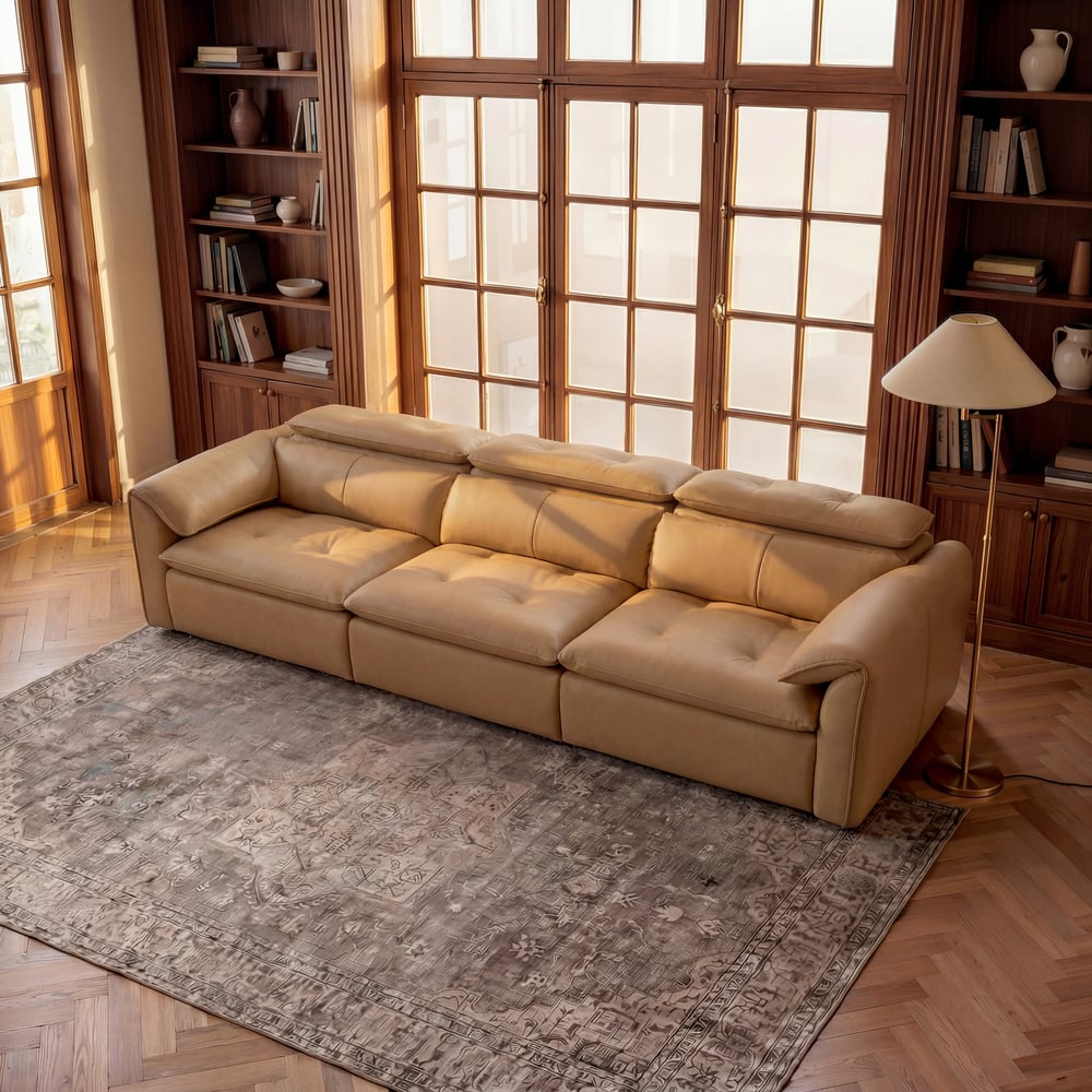 320 cm 3-Seater Genuine Leather Power Convertible Sleeper Sofa with Adjustable Headrests window image