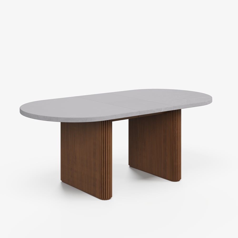 Japandi 63"-79" Extendable Oval Concrete Gray Dining Table, Seats 4-6 window image