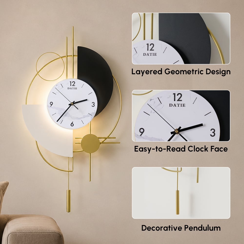 77cm Modern Metal Wall Clock with Dimmable LED Light and Remote Control window image