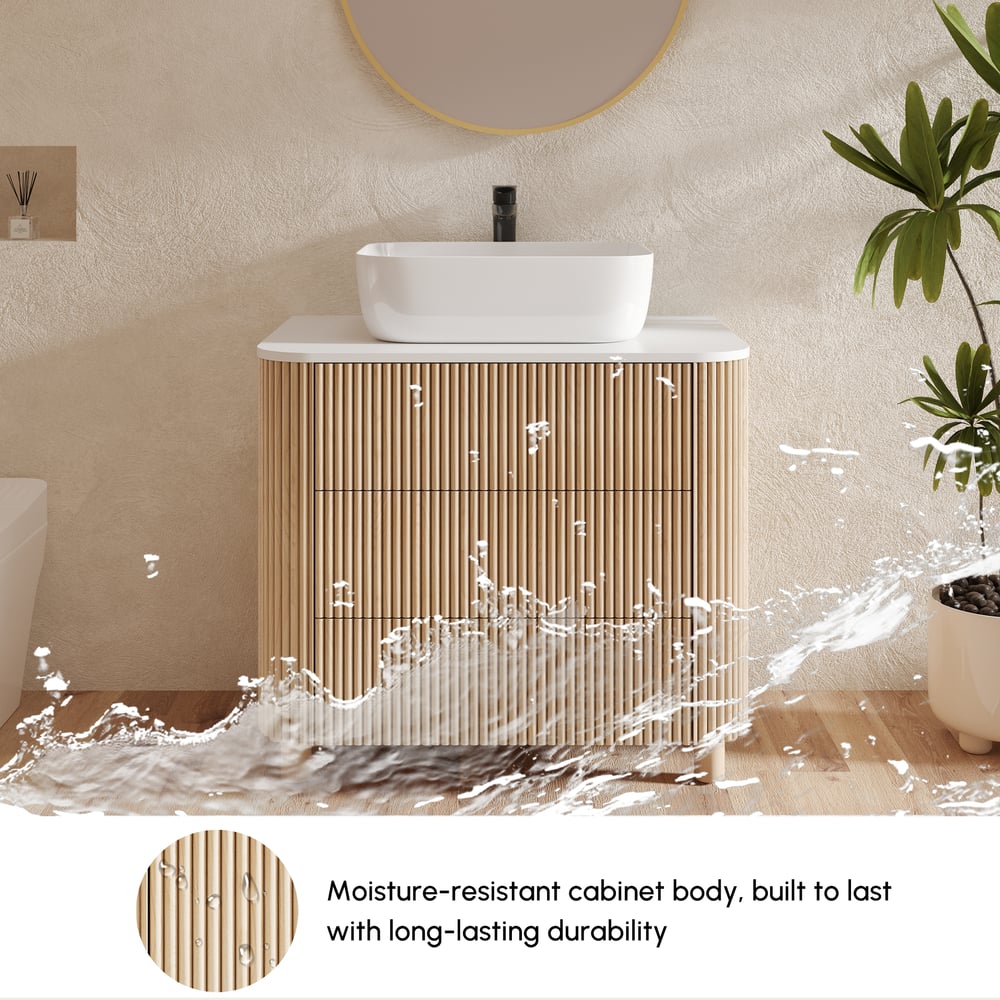 32" Fluted Single Bathroom Vanity with Vessel Sink Freestanding Design window image