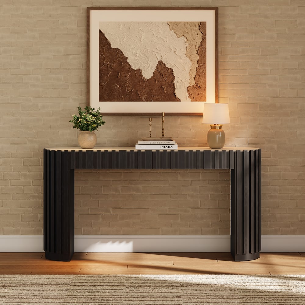 Aura 60" Ash Wood Fluted Black Console Table With Sintered Stone Top window image