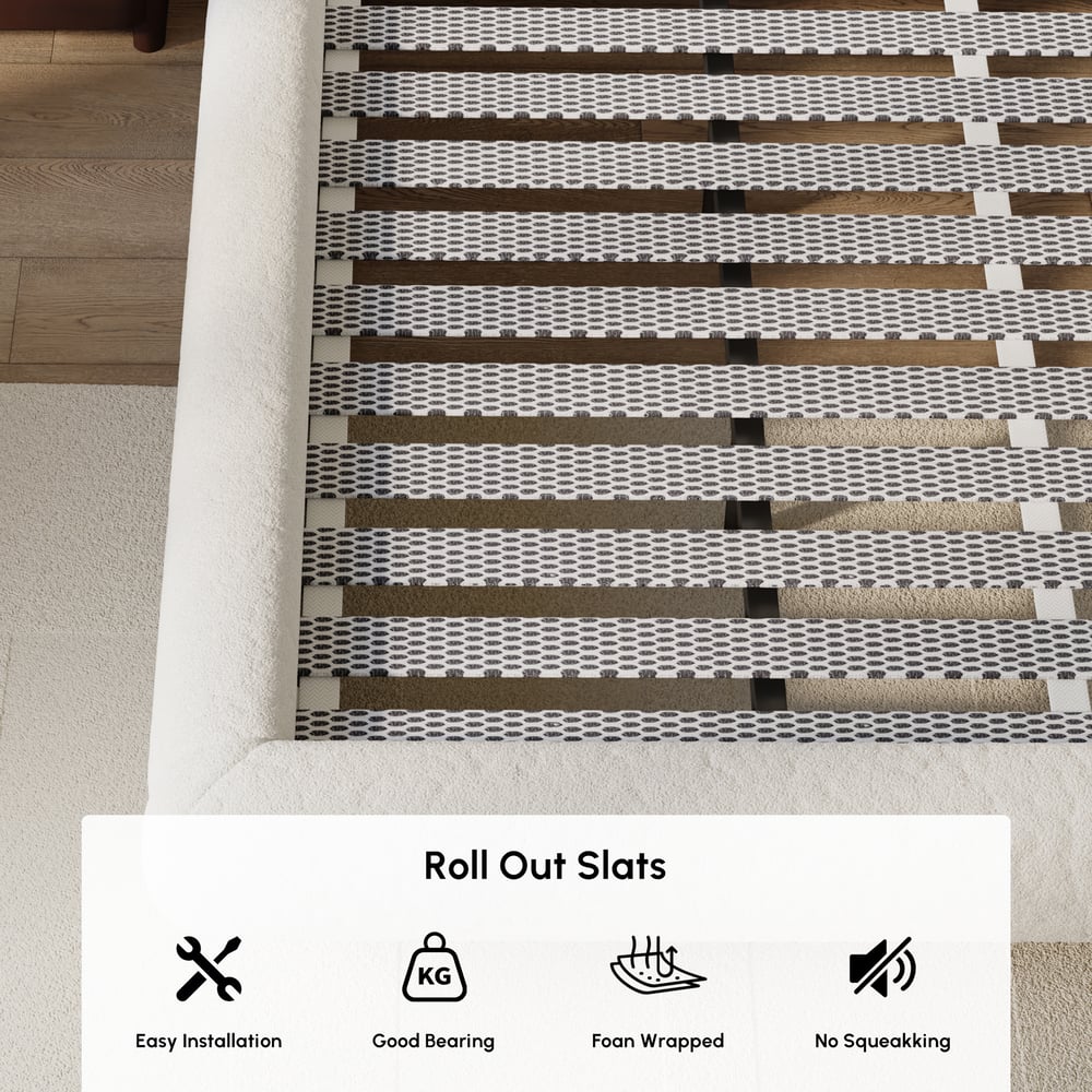 Rivo Upholstered Boucle Curved Bed & Bench Set window image