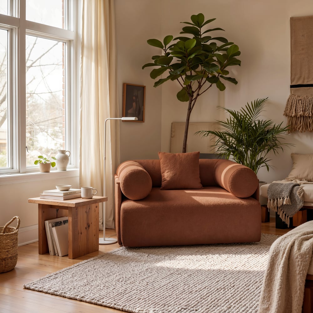 Serene Modern Rust Velvet Lounge Accent Chair window image