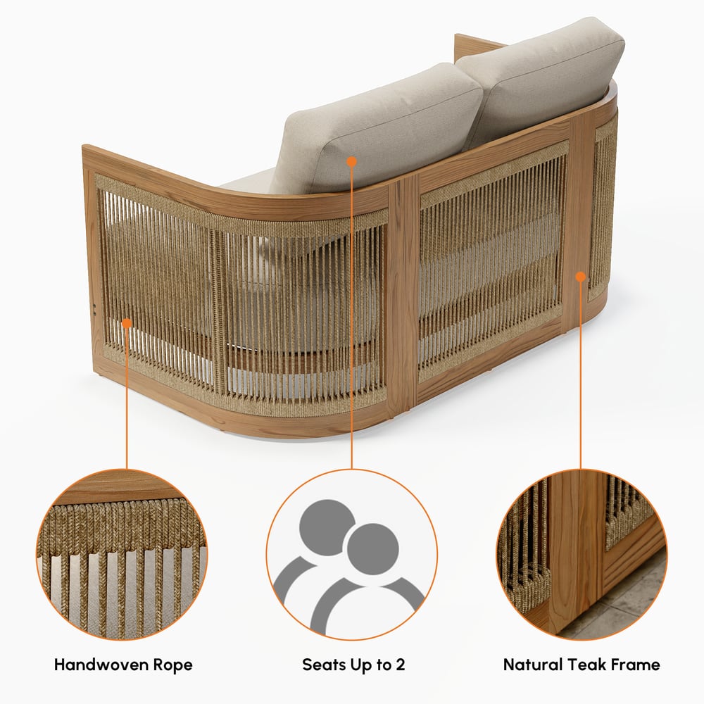 4-Piece Outdoor Teak & Rope Weave Sofa Set with Coffee Table for 6 window image