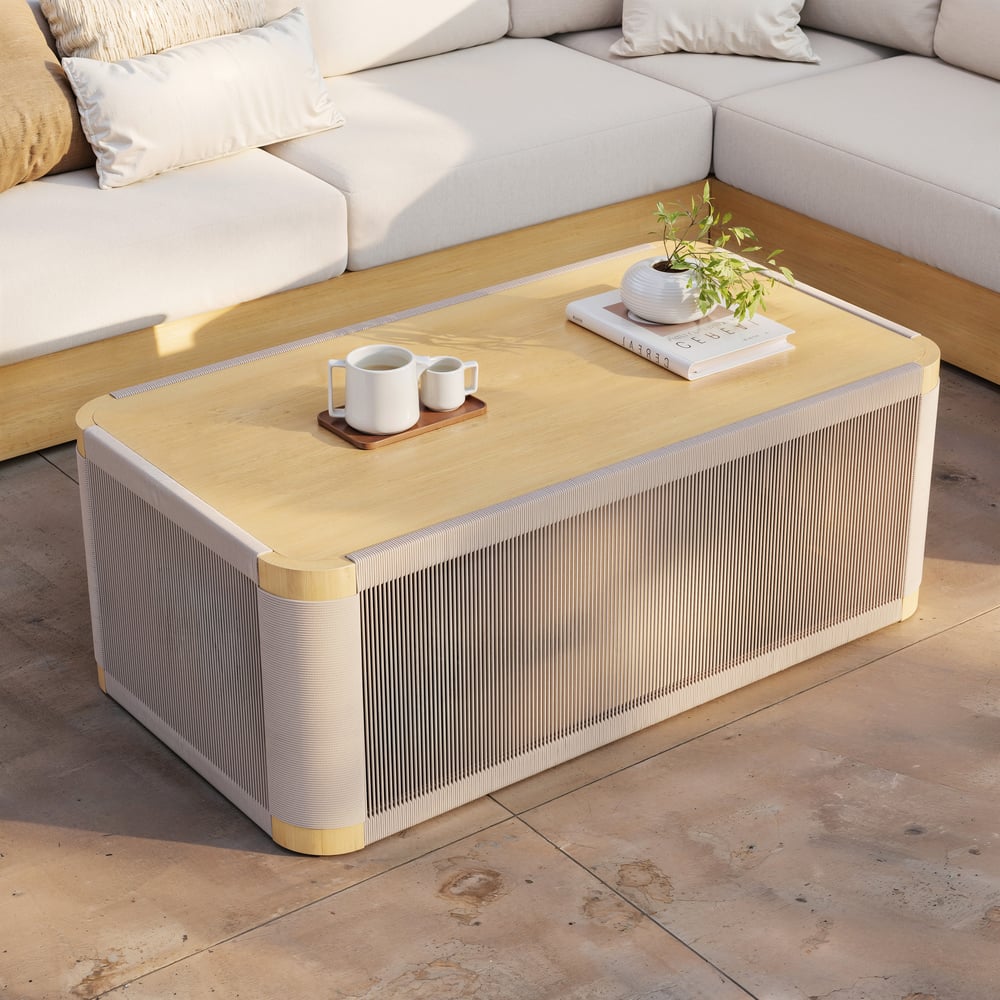 Costra Handwoven Rope L-Shaped Outdoor Sofa with Coffee Table in Ivory window image