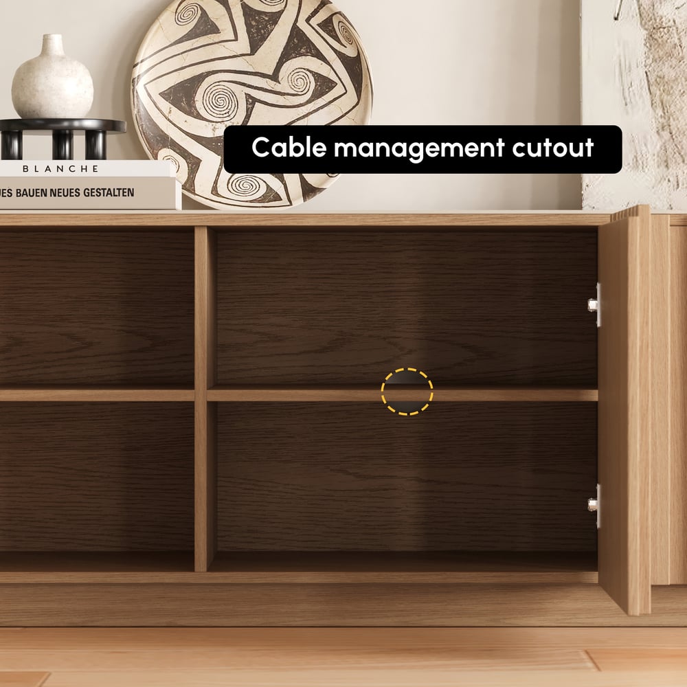 TV Lowboard Aura 213 cm in Grooved Ash in Natural with Sintered Stone Top window image