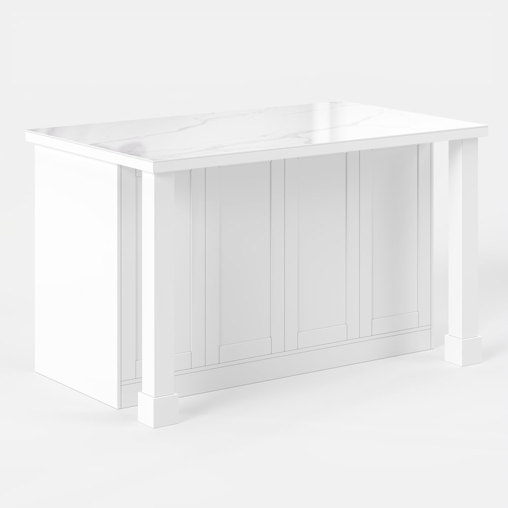 59" Modern White Sintered Stone Kitchen Island with Wine Storage window image
