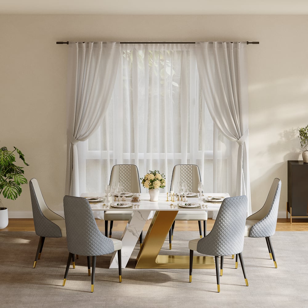 Dining Set 71" Modern Rectangle Sintered Stone Dining Table with 6 Chairs window image