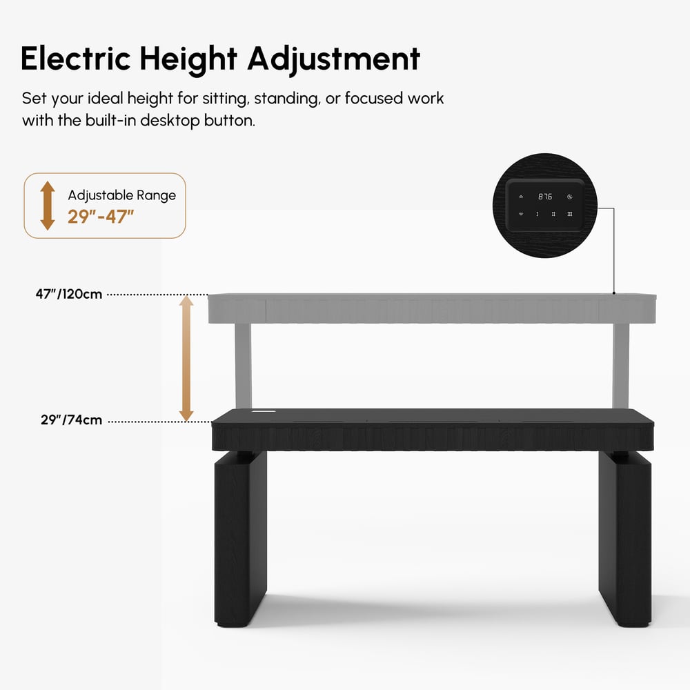 Aura 160 cm Black Fluted Electric Adjustable Standing Desk window image