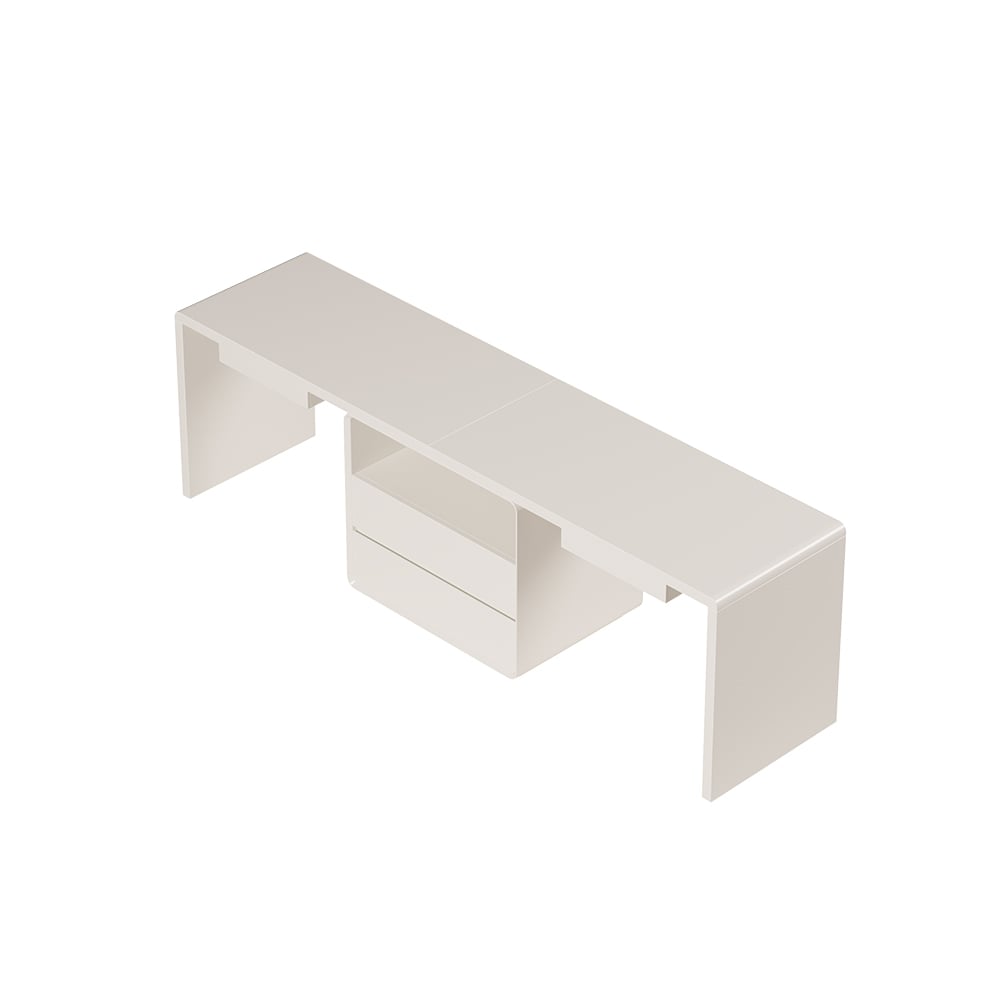 White Double Desk with Drawers & 2 Ivory PU Leather Modern Home Office Chairs window image