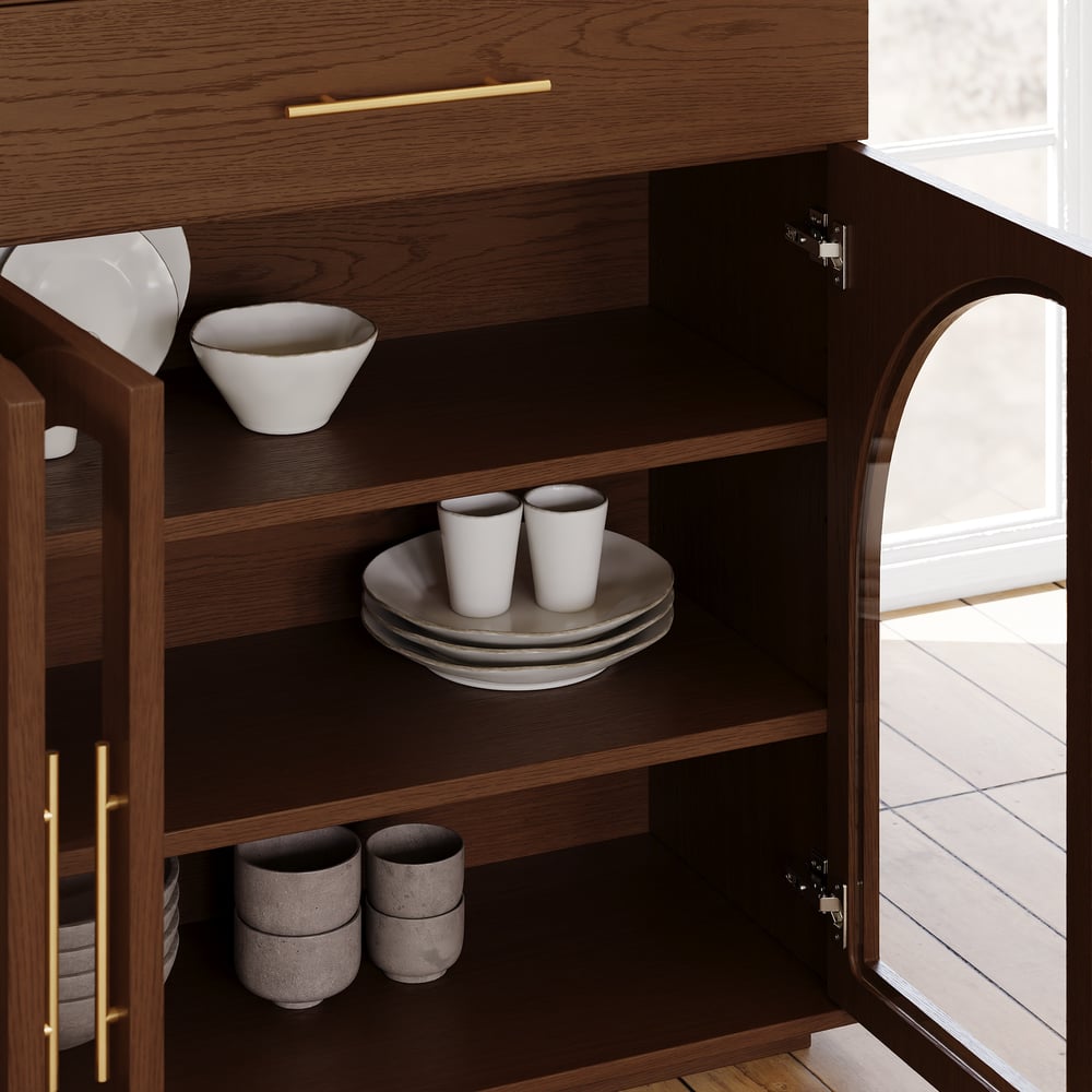 Arune 63" Walnut Wood Sideboard with Storage & LED Lights window image