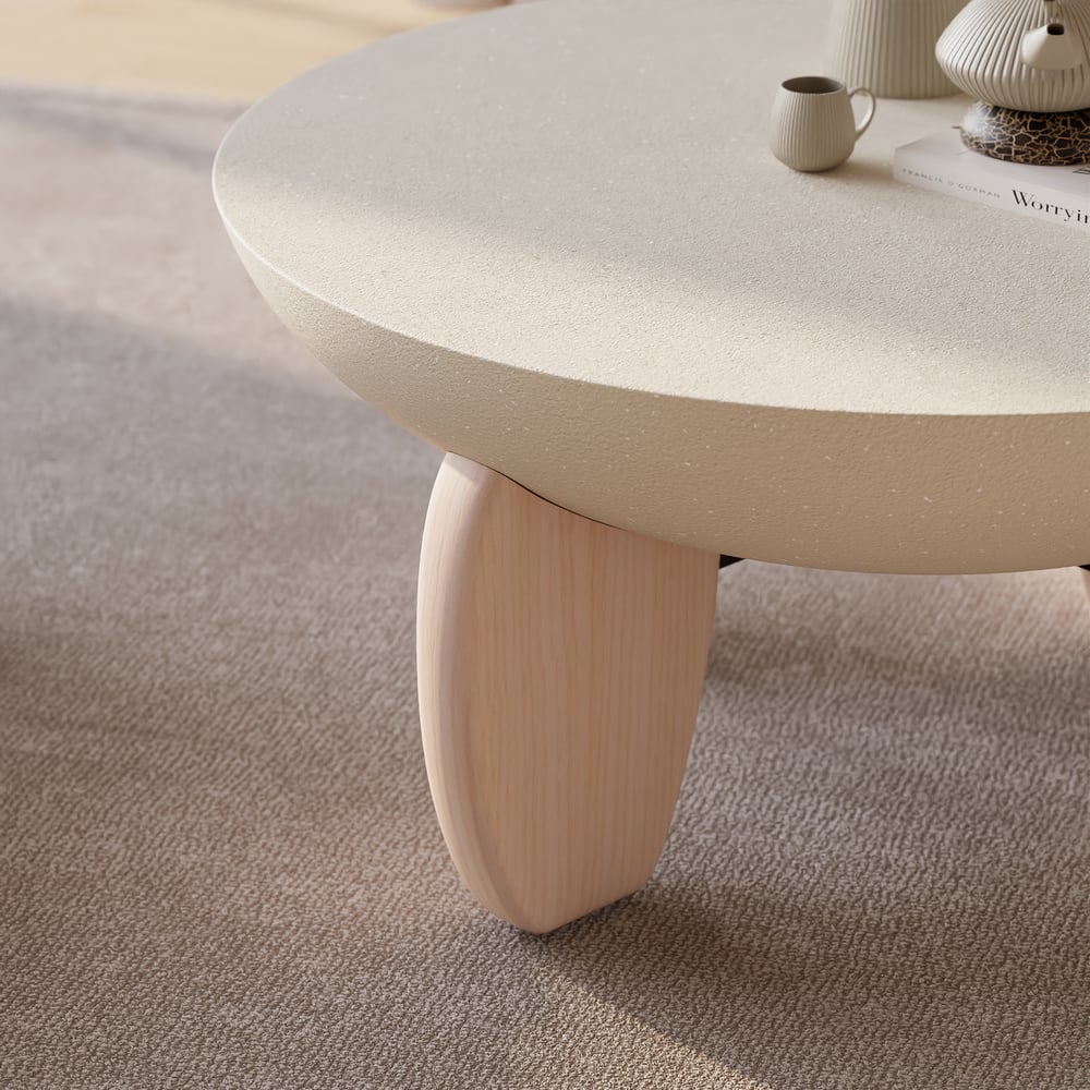 Curva Round Concrete Walnut Coffee Table with Wood Legs window image