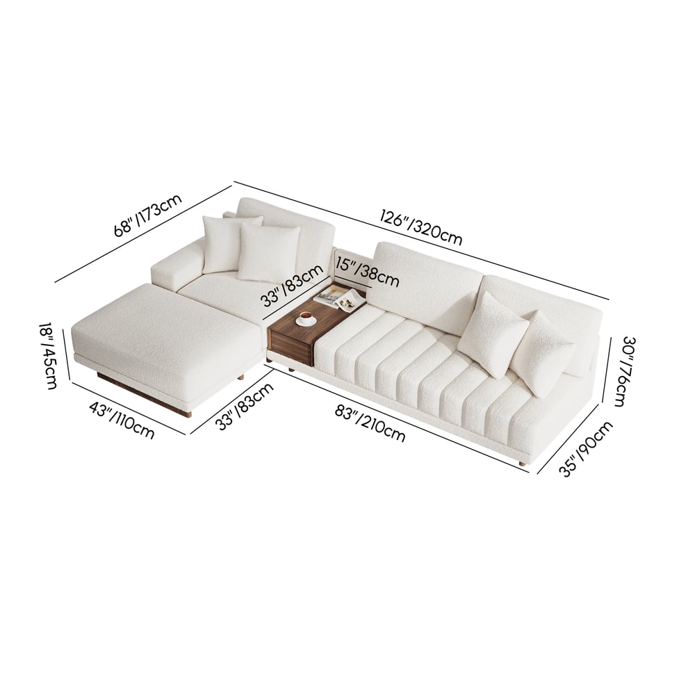 Vewal 126-inch L-Shaped Boucle Modular Sectional Sofa with Chaise & Ottoman weights dimensions image